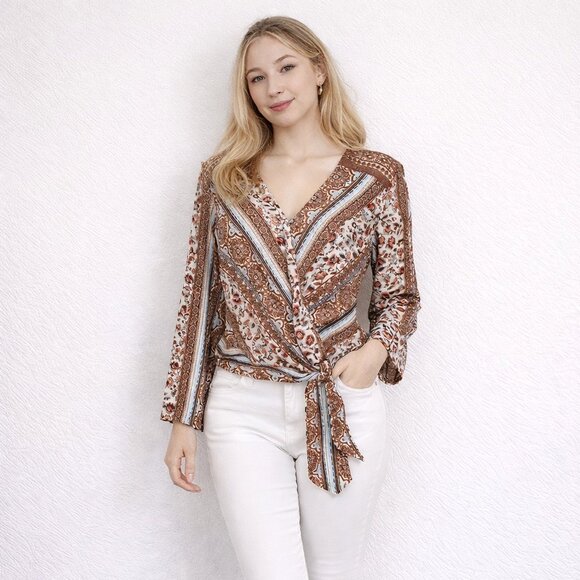 VENUS Tops - Venus Surplice Blouse with Faux Tie